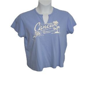 Y2K blue baby tee glitter graphic Cancun short‎ sleeve t-shirt XL